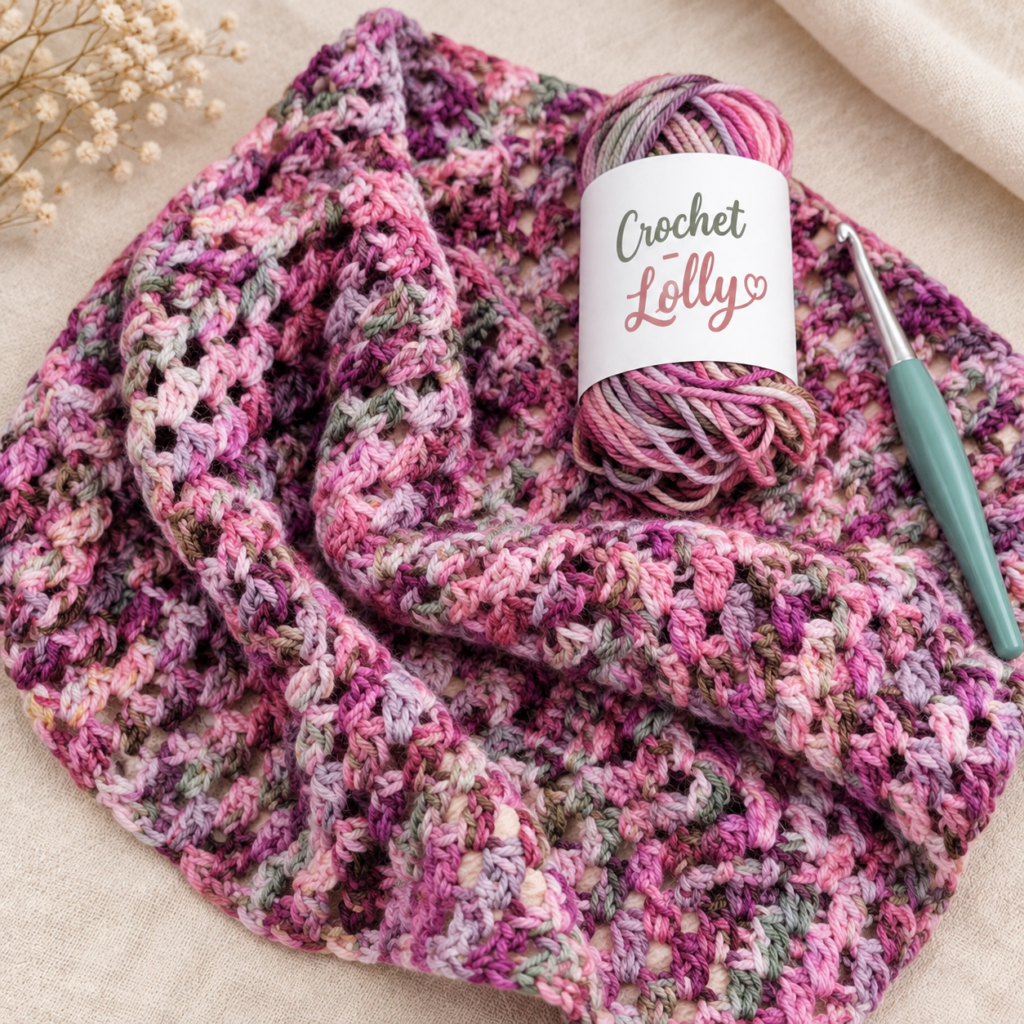 Écharpe tour de cou au crochet rose et mauve avec pelote Crochet - Lolly